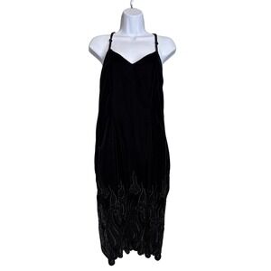 Vintage Karen Lucas for Niki‎ 80's Black Velvet Beaded Floral Midi Dress Size 12